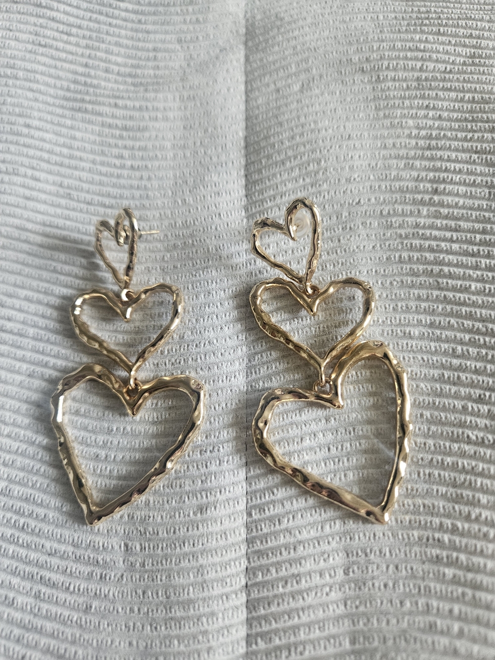 Gold Triple Heart Drop Earrings - Women Jewelry